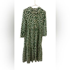 ZARA LONG SLEEVE GEOMETRIC GREEN MAXI DRESS SIZE SMALL